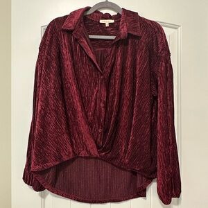 Skies Are Blue Deep Red Velvet Blouse